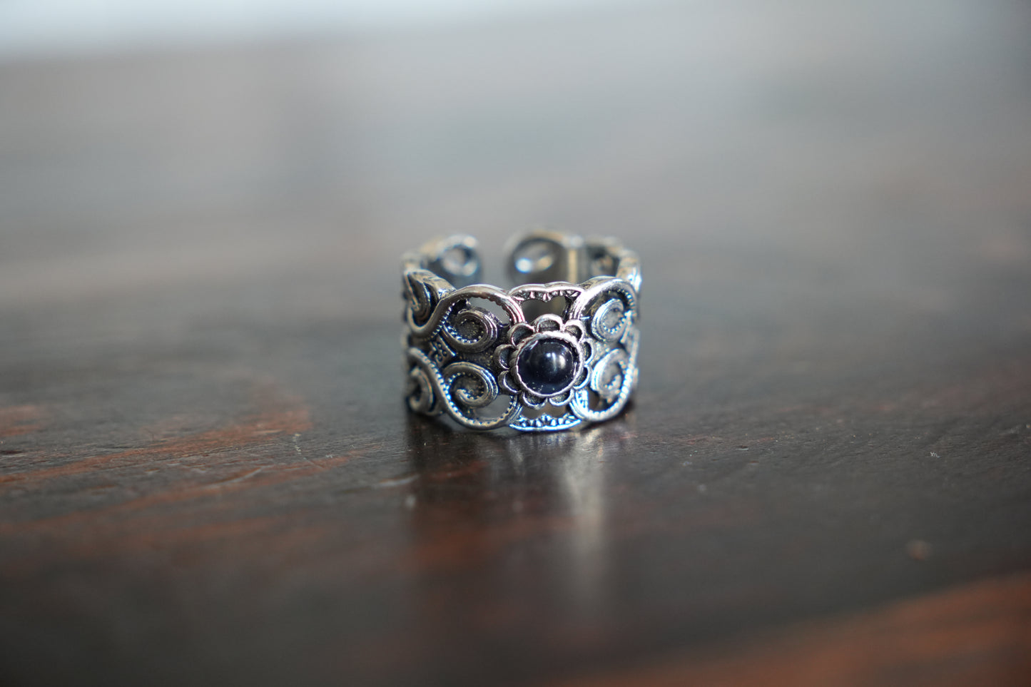 Retro-Punk Black Gemstone Ring